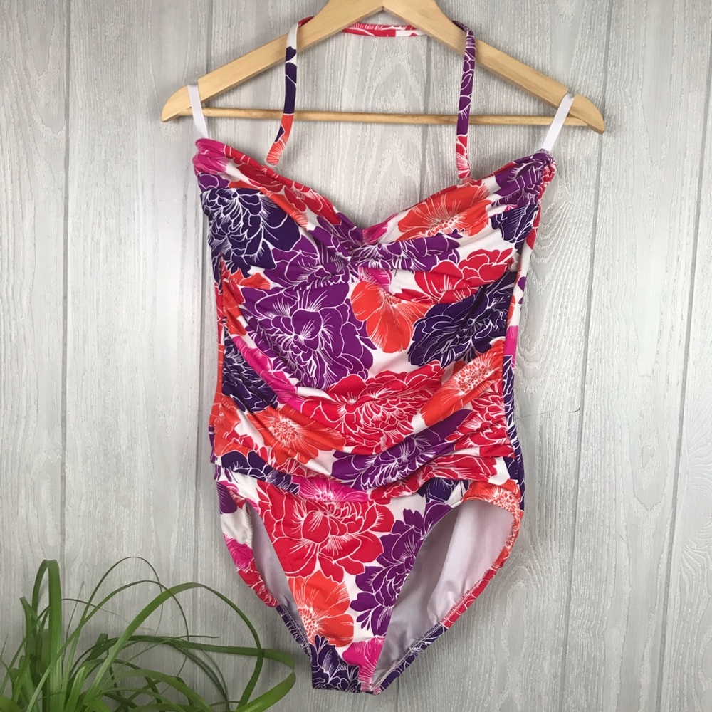 Paradise Bay floral one piece swimsuit halter strap